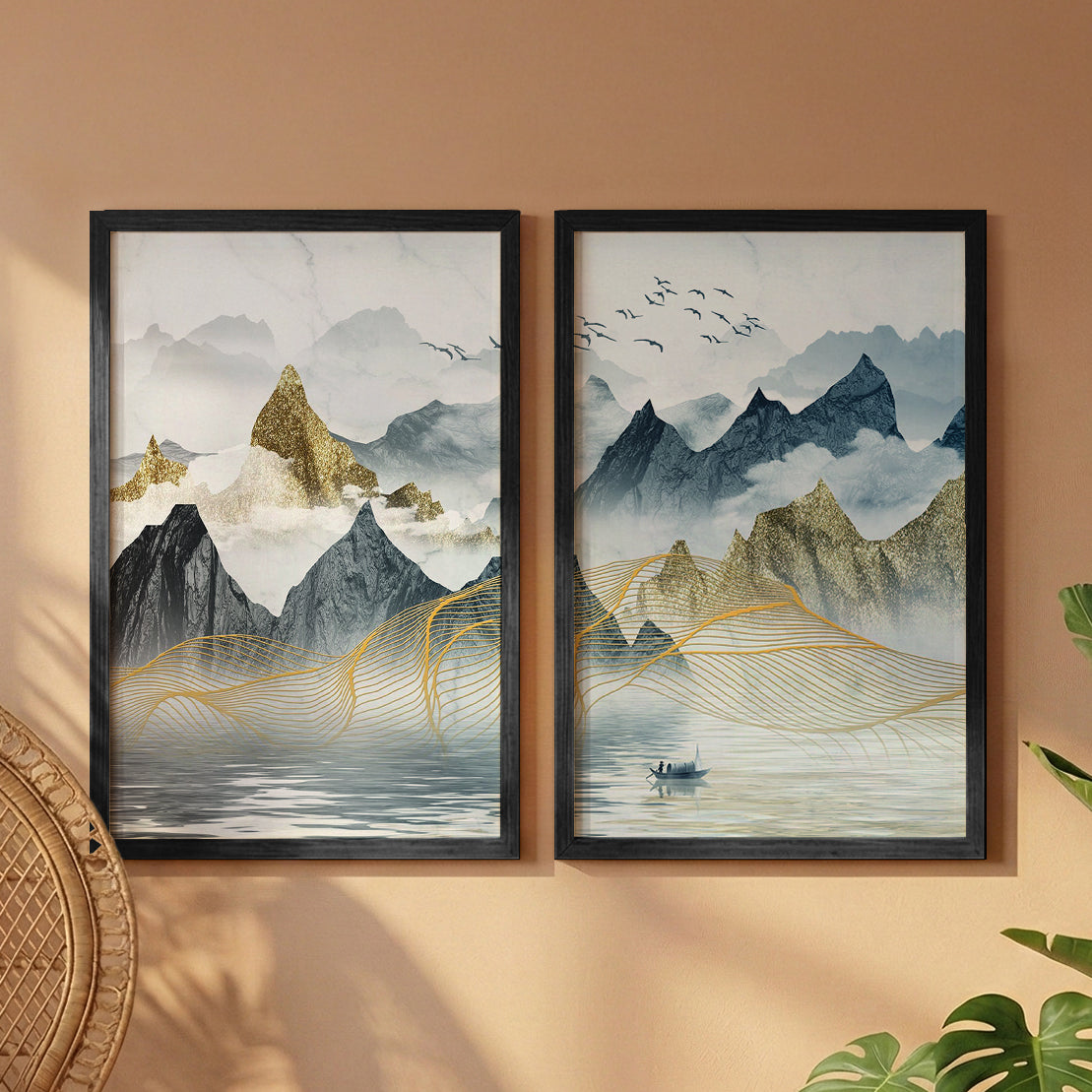Modern Mountain Art Wall Frame Set of 2