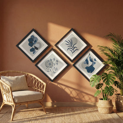 Minimal Blue Botanical Wall Frame Set of 4