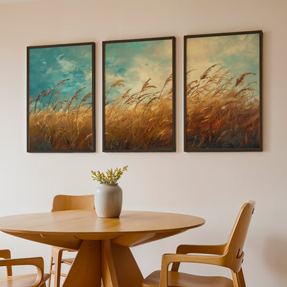 Rustic Wheat Field Landscape Wall Frames Set of 3