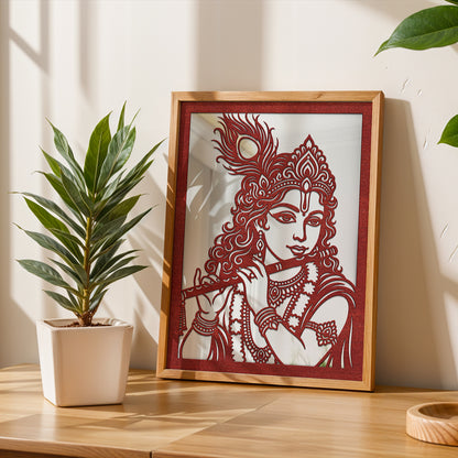 Radha Krishna Pinewood Laser wall Art