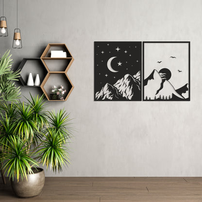 Day & Night Mountains Pinewood Wall Art
