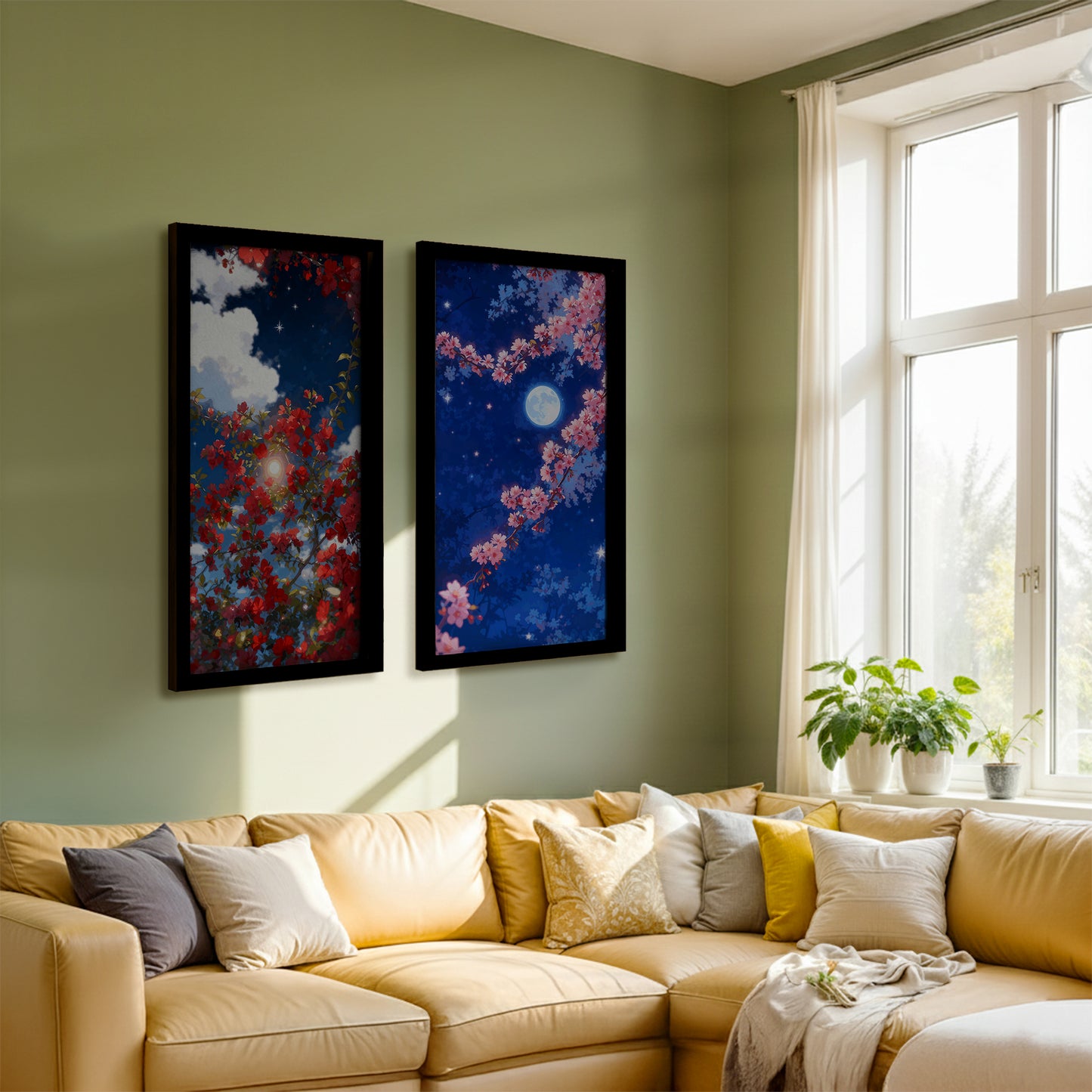 Moonlit Sakura Blossom Wall Frame Set of 2