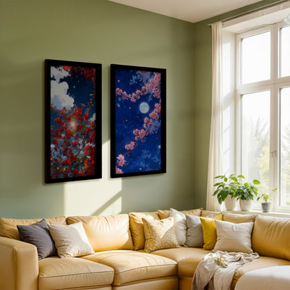 Moonlit Sakura Blossom Wall Frame Set of 2