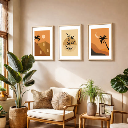 Boho Sunset & Palm Wall Frame Set of 3