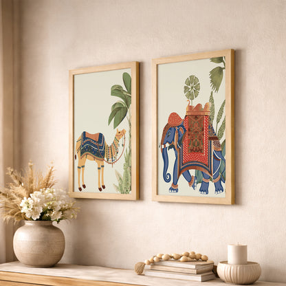 Elephant & Camel Heritage Wall Frame Set of 2