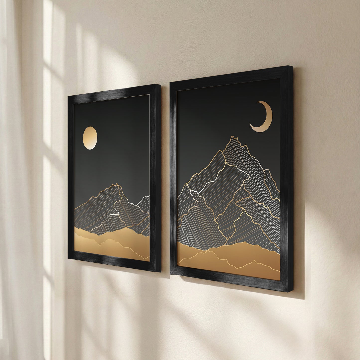Golden Moon Mountain Minimal Wall Frames Set of 2