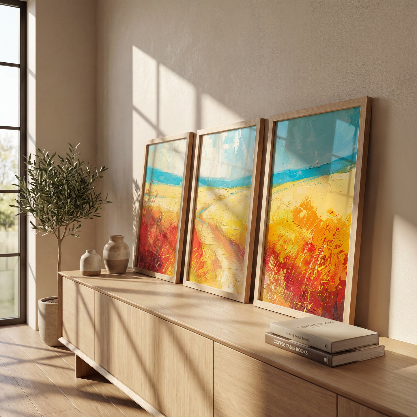 Abstract Coastal Landscape Framed Posters Set of 3