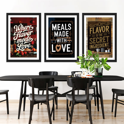 Kitchen Love and Flavor Quote Art Wall Frames