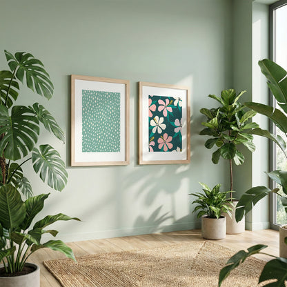 Minimal Floral & Dot Pattern Wall Frame Set of 2