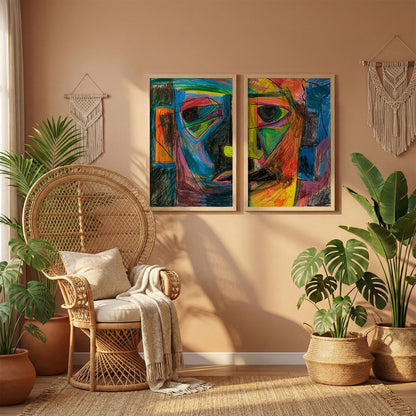 Modern Cubist Face Print Set