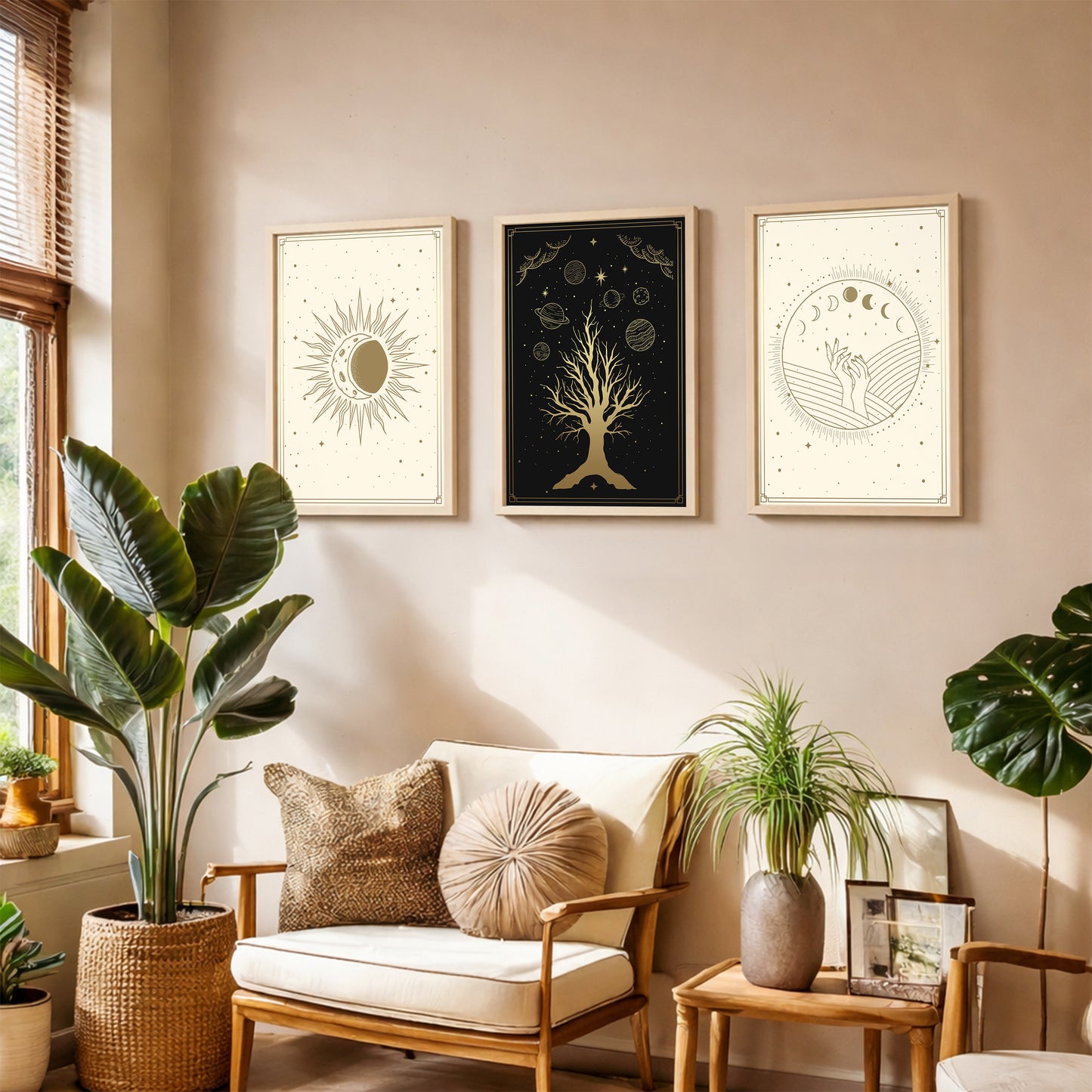 Celestial Moon & Tree Wall Art Set of 3