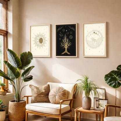 Celestial Moon & Tree Wall Art Set of 3