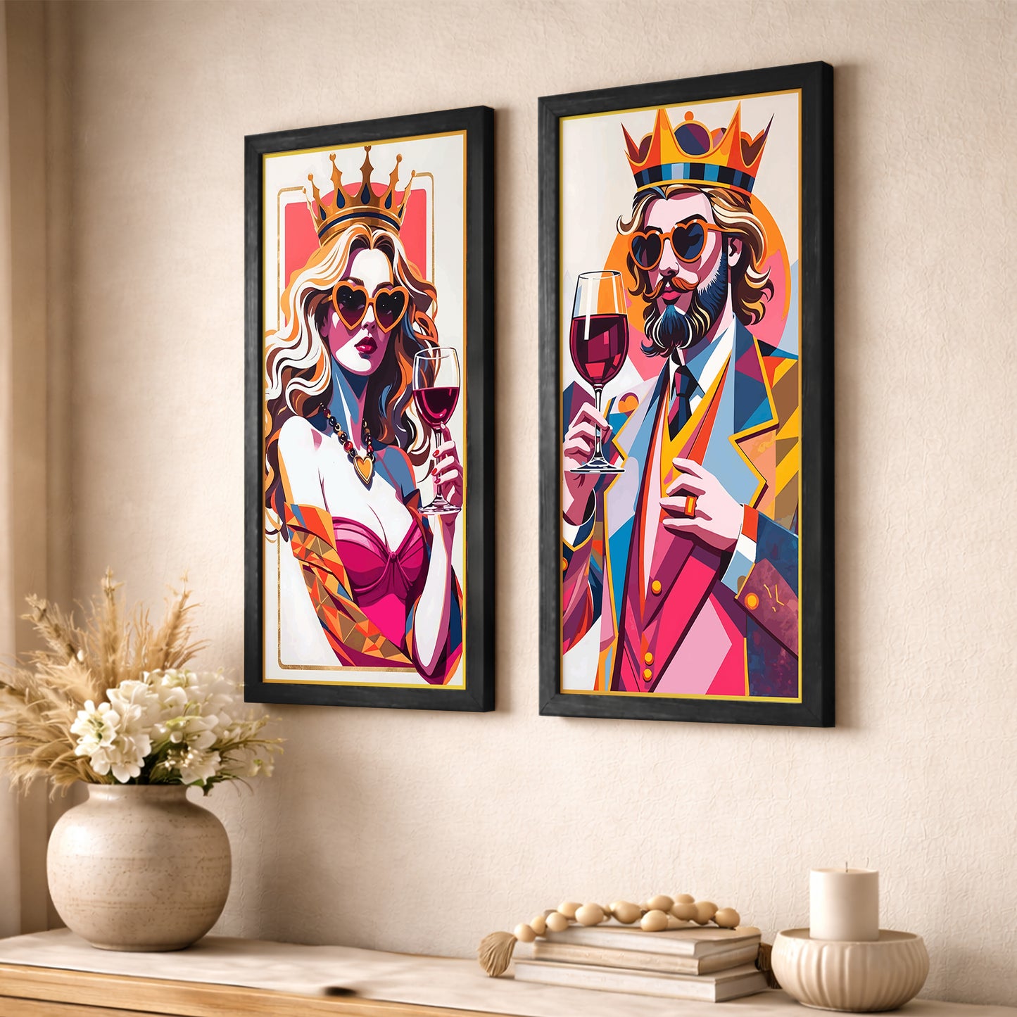 Royal Wine Couple Wall Frame Set Set of 2