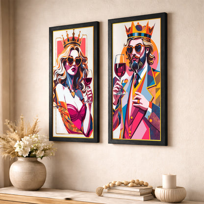 Royal Wine Couple Wall Frame Set Set of 2