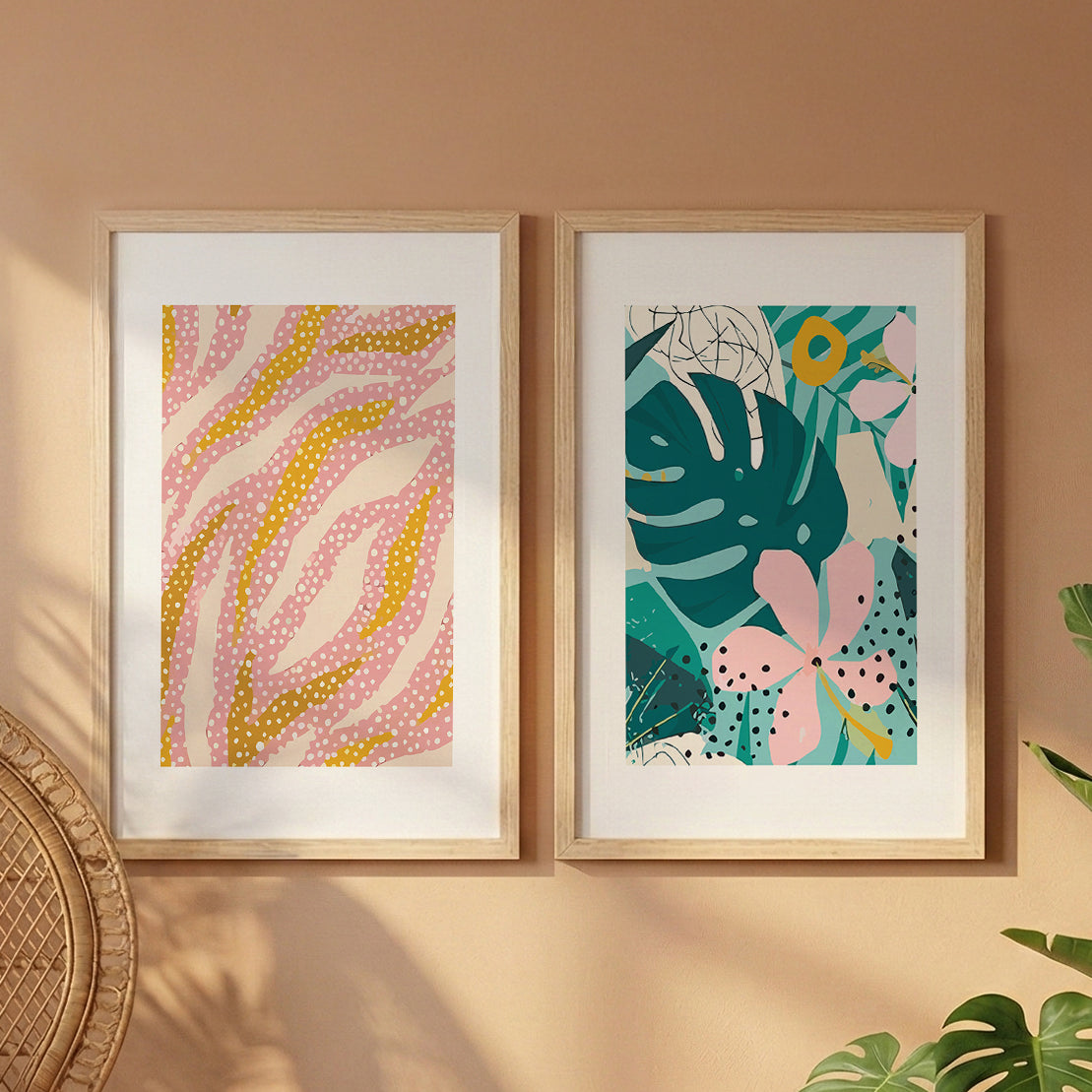 Modern Abstract Botanical Wall Frame Set of 2