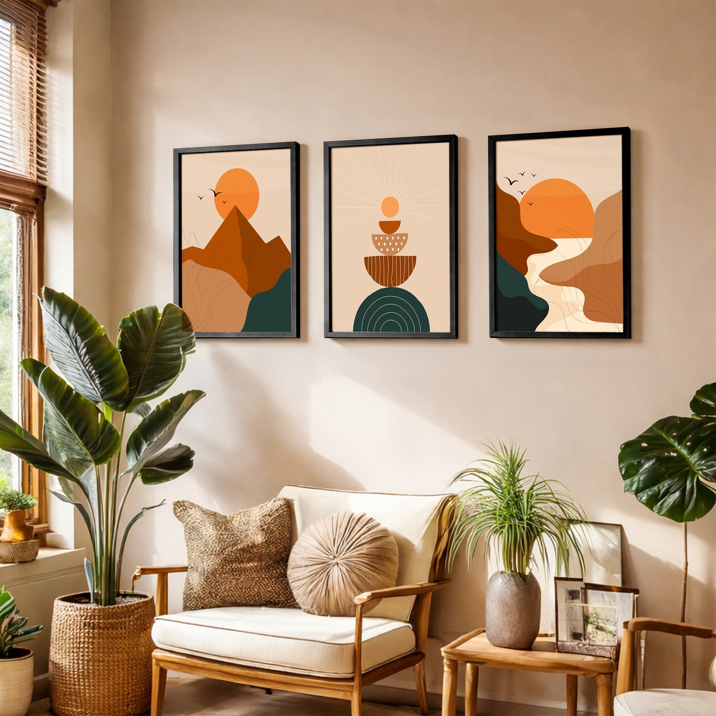 Boho Sunset Abstract Wall Frame Set of 3