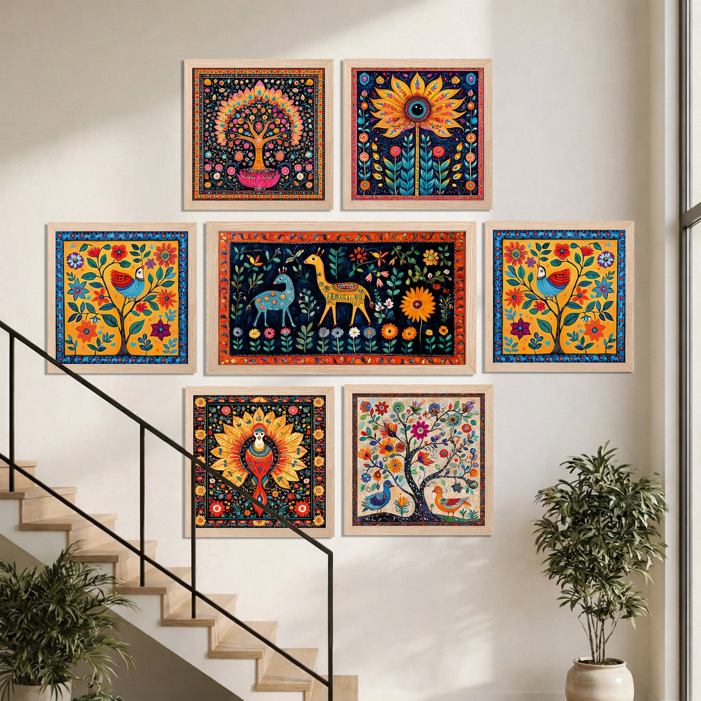 Bohemian Folk Art Wall Frame Set of 7