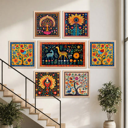 Bohemian Folk Art Wall Frame Set of 7