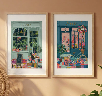 Vintage Café & Bookstore Wall Frame Set of 2