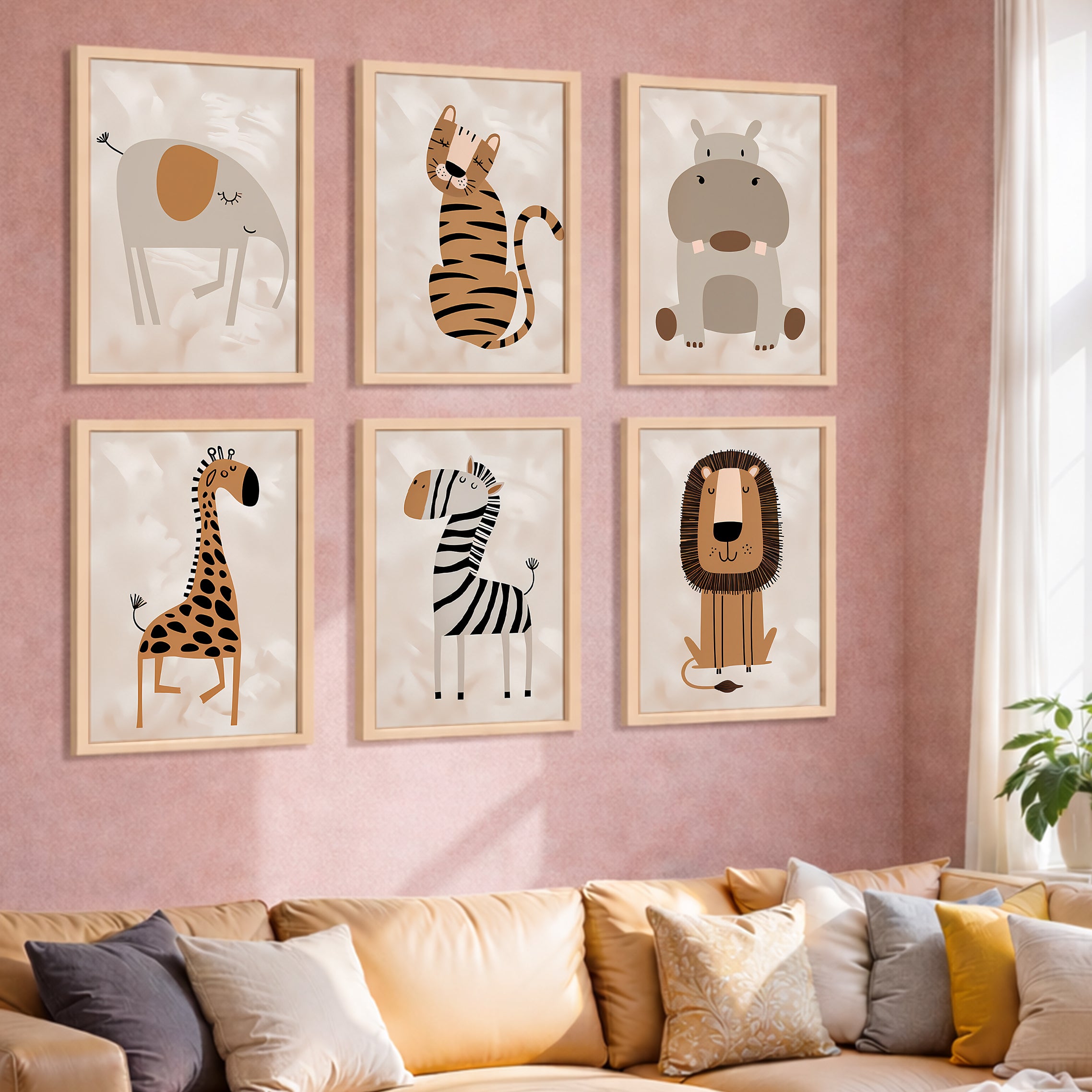 Cute Safari Animals Kids Wall Frame Set of 6