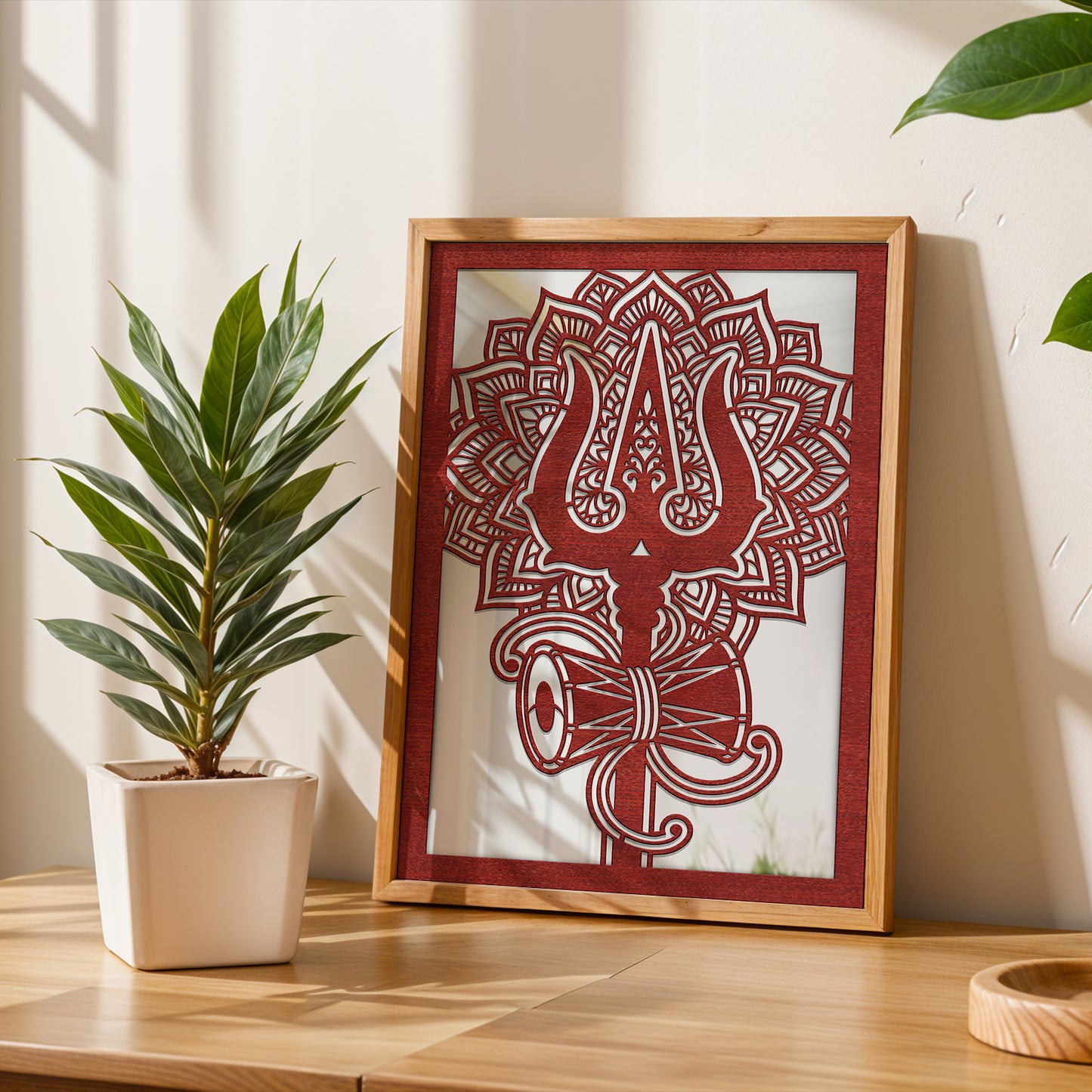 Shiva Trishul Pinewood Laser wall Art