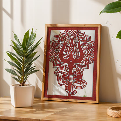 Shiva Trishul Pinewood Laser wall Art