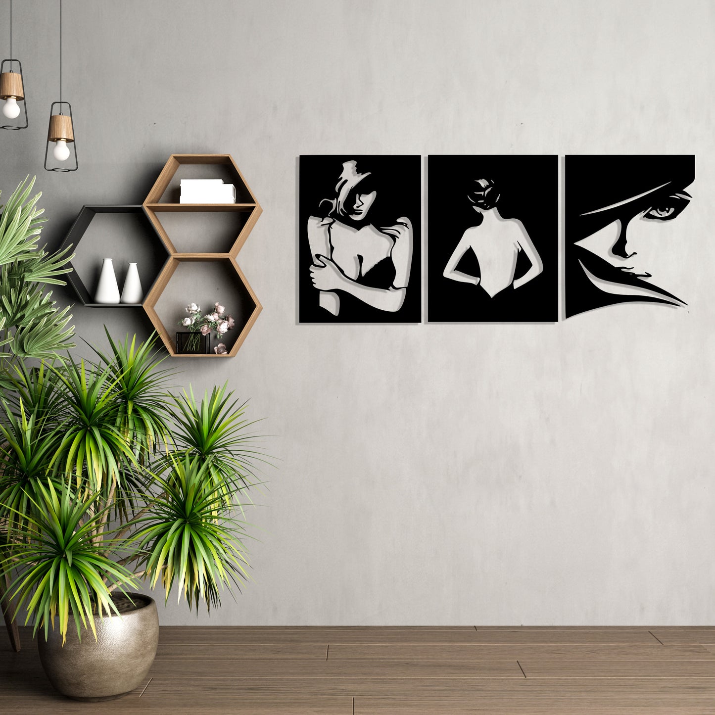 Abstract Women Pinewood Wall Art