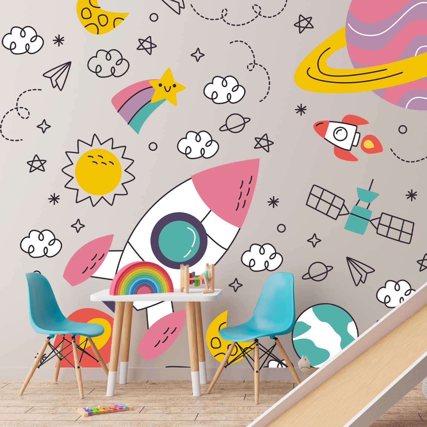Whimsical Cosmic Adventure Wall Stickers