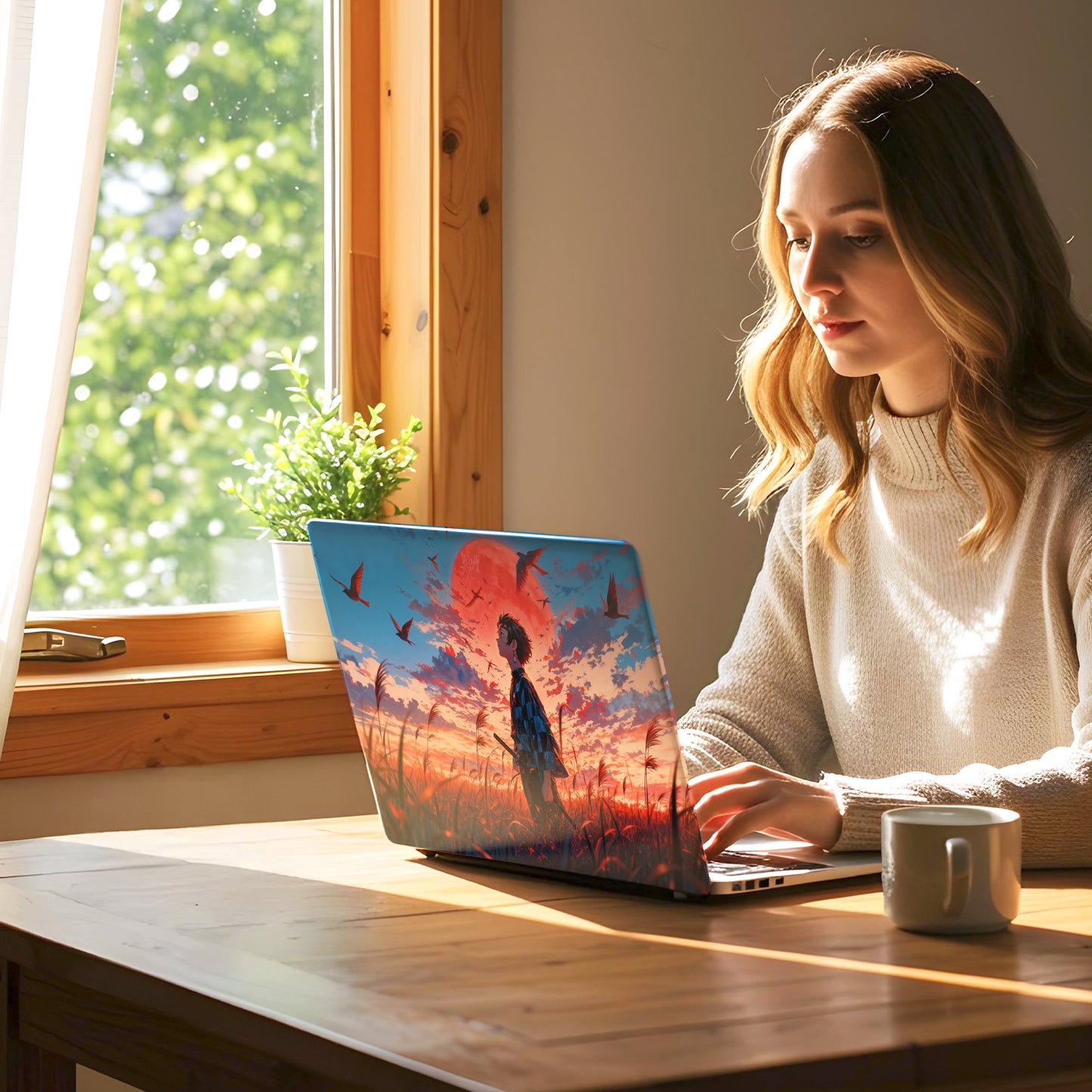 Demon Slayer Sunset Cinematic Anime Landscape Laptop Skin