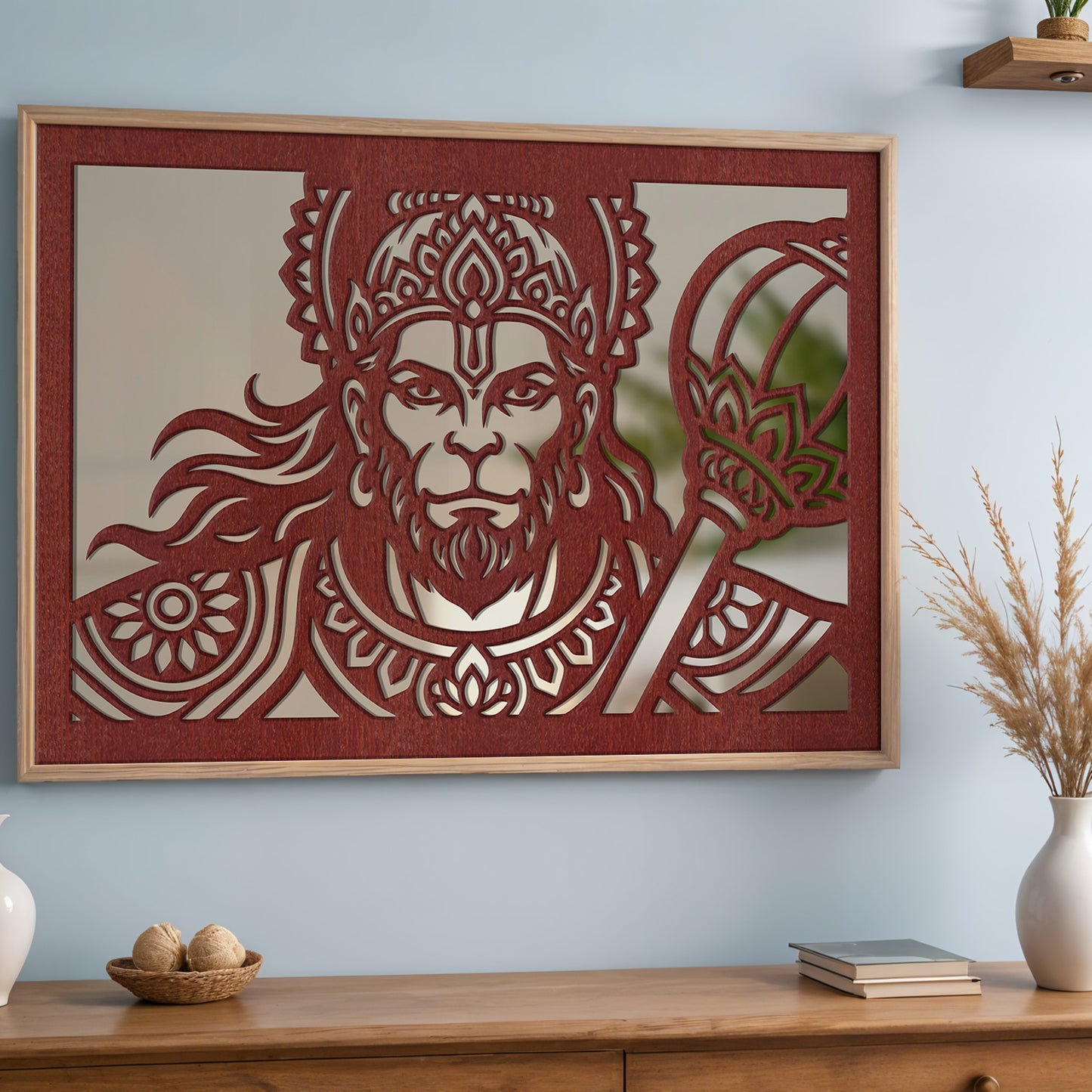 Veer Hanuman Pinewood Laser Wall Art