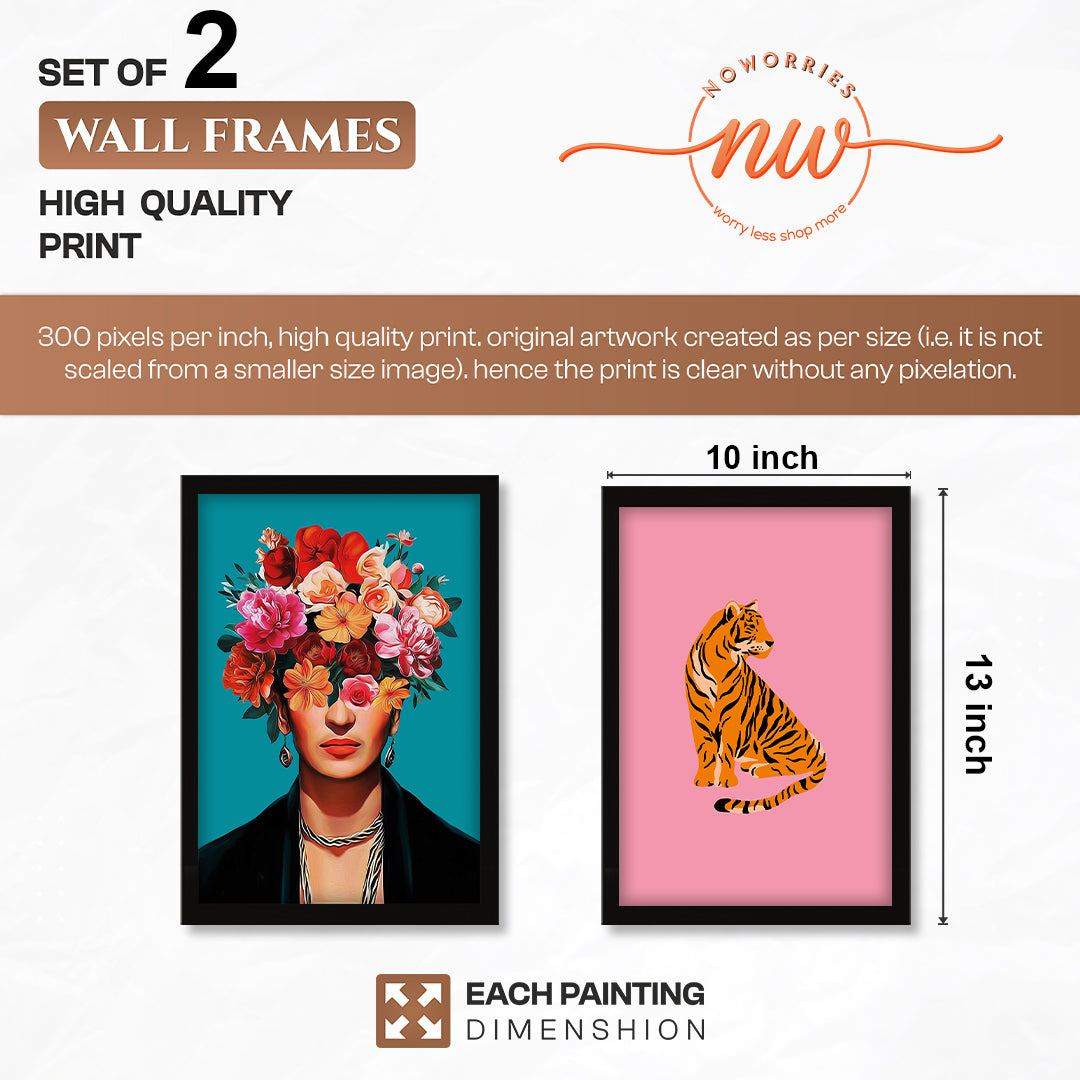 Floral Muse & Tiger Wall Art Set of 2