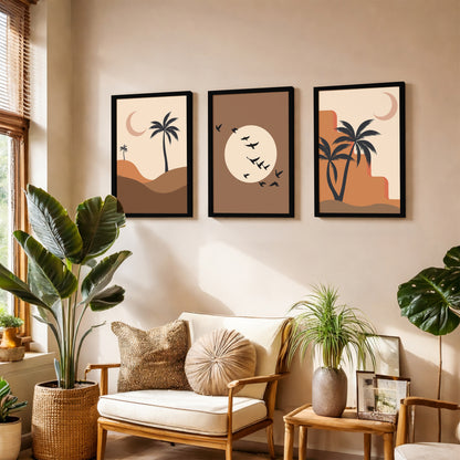 Minimal Desert Moon Wall Frame Set of 3