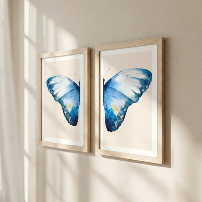 Blue Butterfly Botanical Wall Art Set of 2