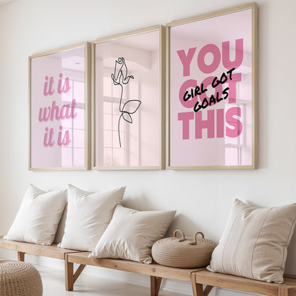 Pink Motivational Wall Frames Set of 3
