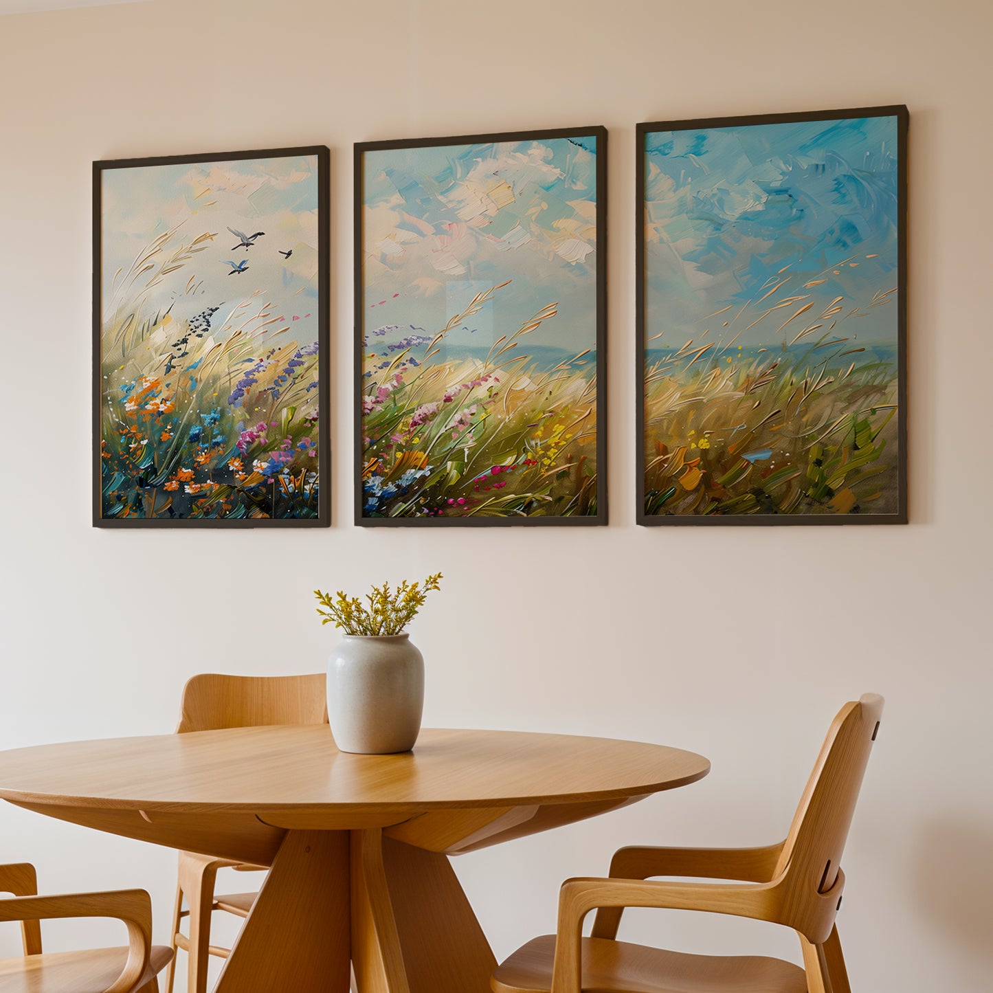 Wildflower Meadow Landscape Wall Art Set of 3