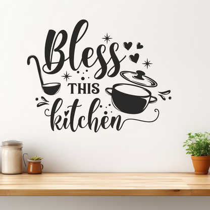 Bless This Kitchen Script Lettering Wall Sticker