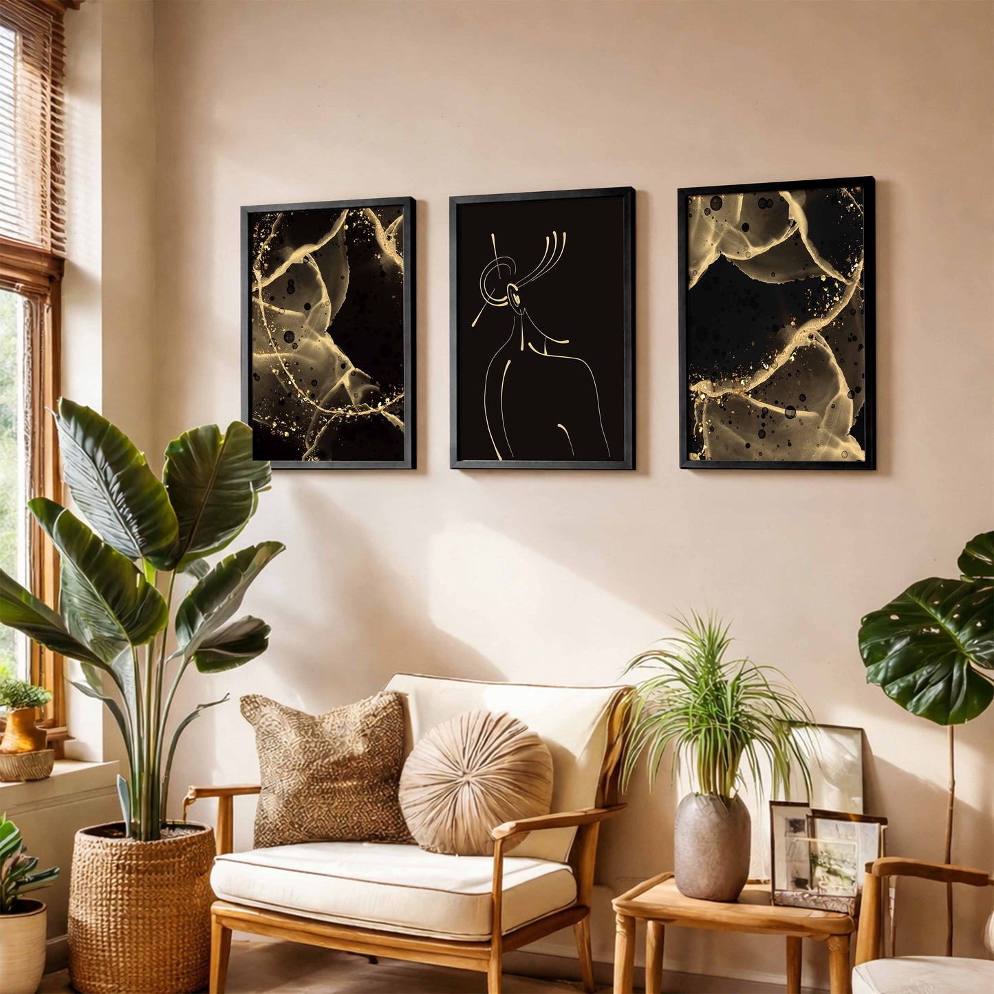 Black Gold Abstract Wall Art Set of 3