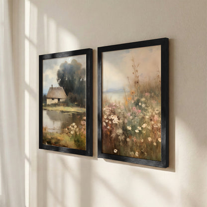 Rustic Cottage Meadow Art Set of 2