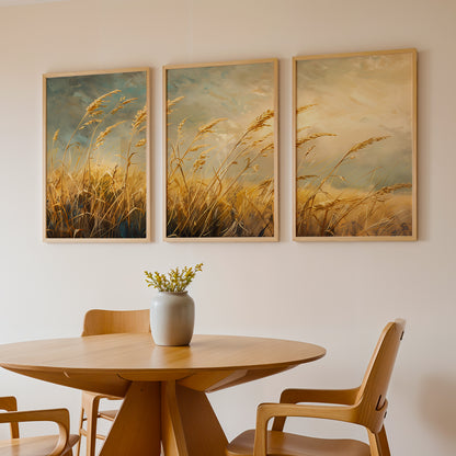 Golden Wheat Field Wall Art Frames Set of 3