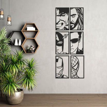 Superhero Faces Pinewood Wall Art