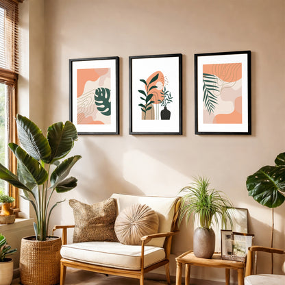 Modern Botanical Abstract Wall Frame Set of 3