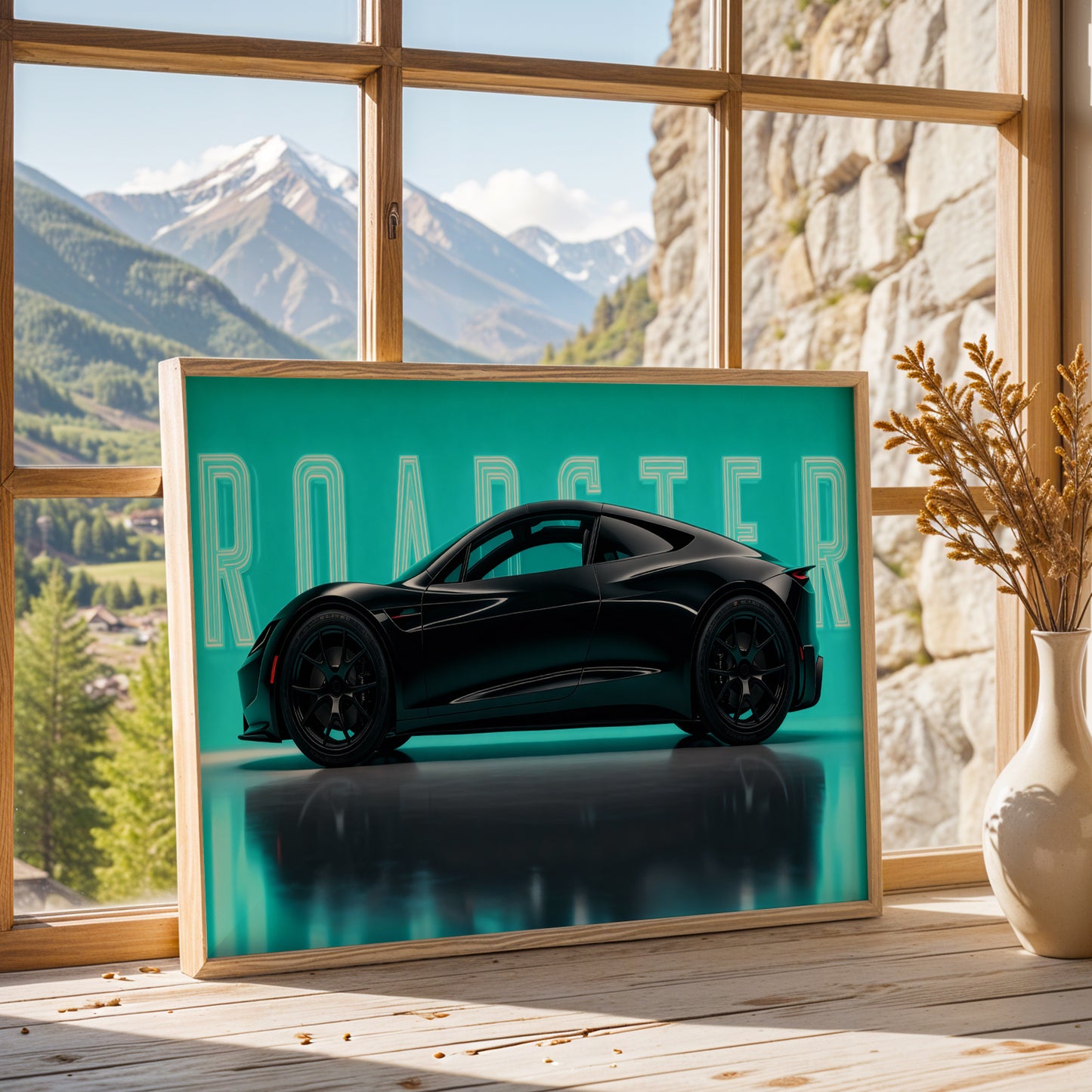 Tesla Roadster Neon Edition Wall Frame