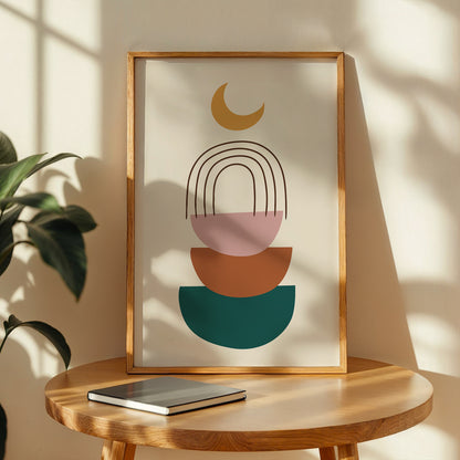 Boho Rainbow Moon Wall Art