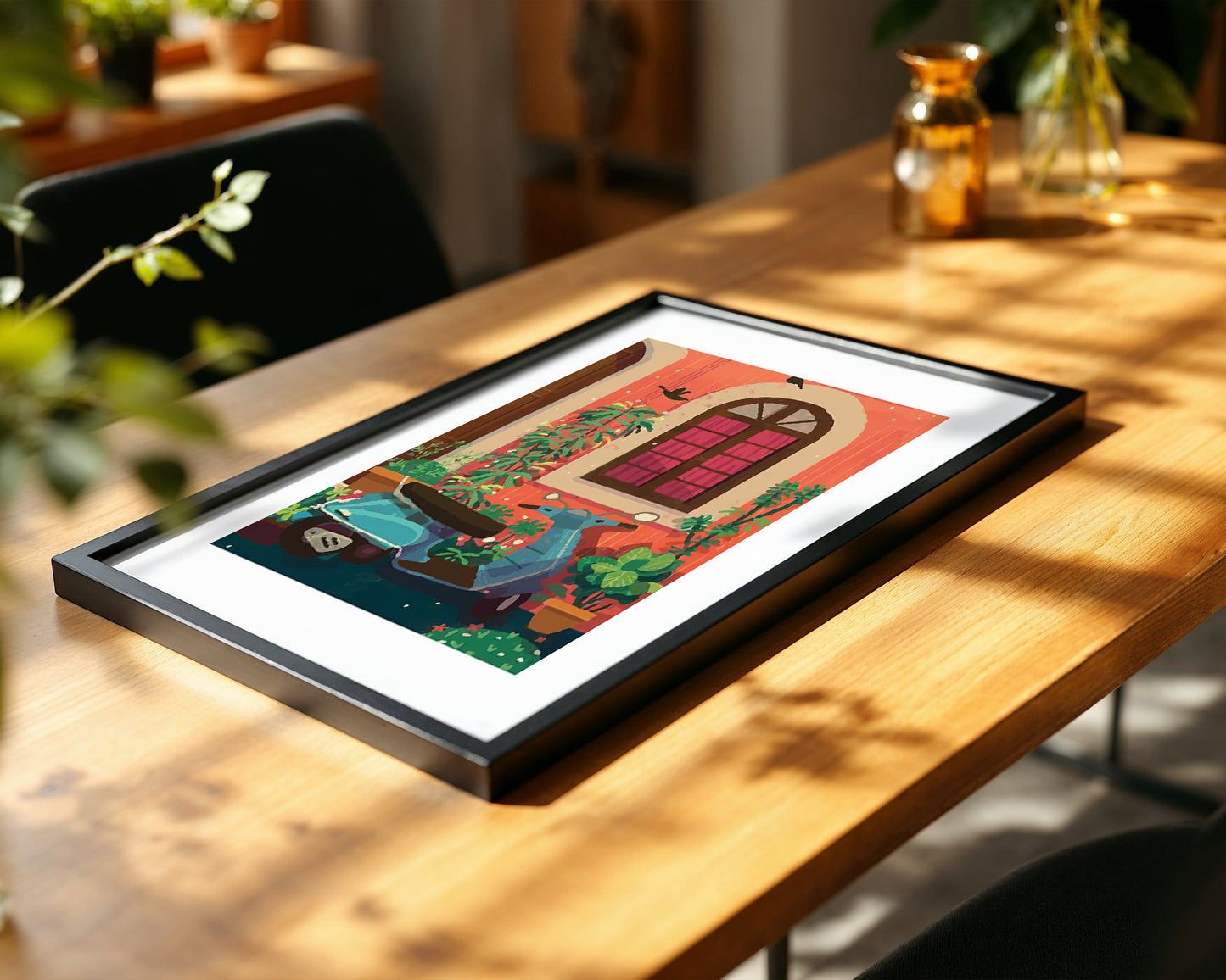 Vintage Scooter Courtyard Framed Wall Art Print