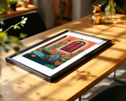 Vintage Scooter Courtyard Framed Wall Art Print