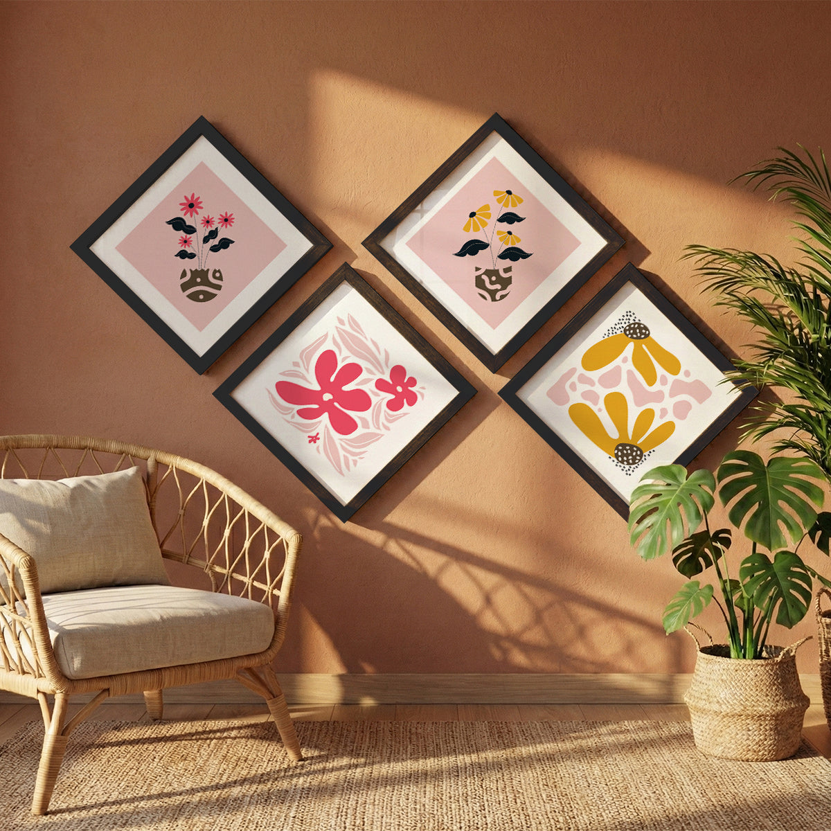 Pastel Floral Wall Frame Set of 4