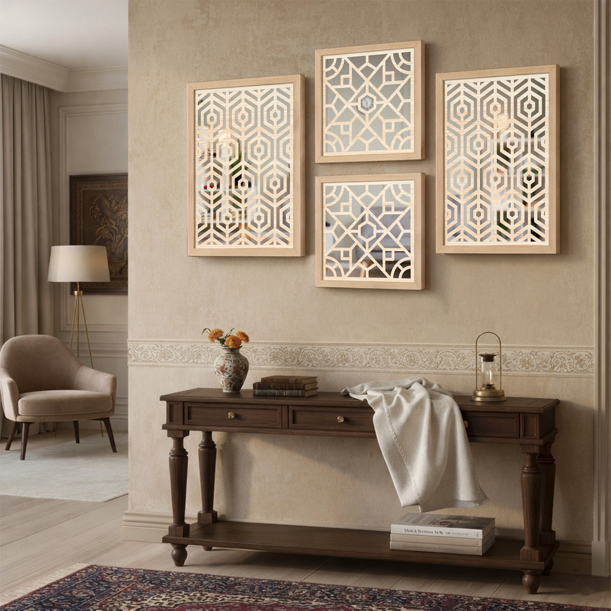 Hexara Mirror Art Set of 4