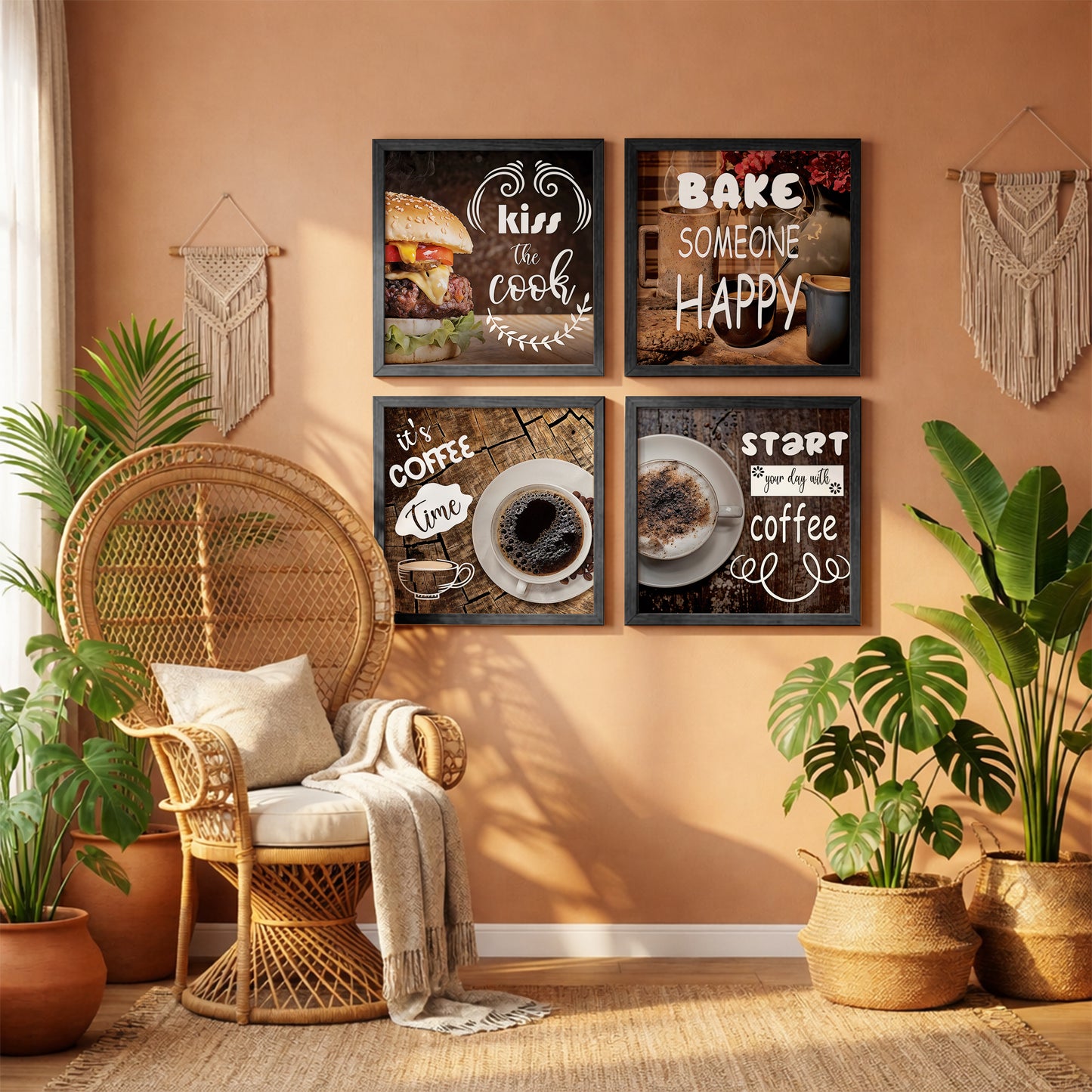 Rustic Coffee & Kitchen Wall Art Set of 4