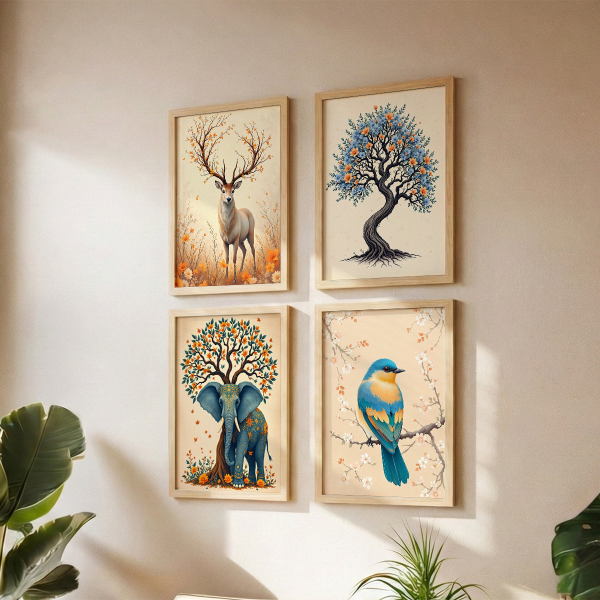 Woodland Animal & Tree Framed Set of 4