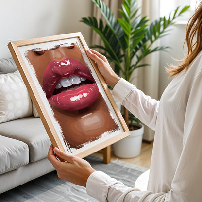 Glossy Lips Pop Art Framed Wall Decor